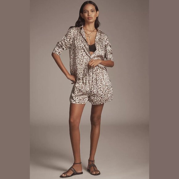 NEW Maeve - Size Large Women's Long-Sleeve Leopard Print Scarf Blouse - Brown - Picture 5 of 8